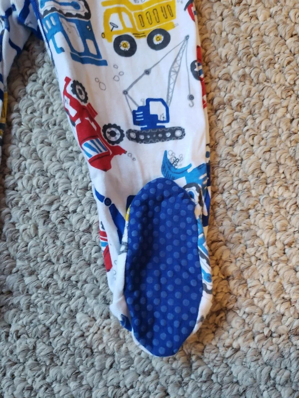 Bundles Baby Place Construction Print One-Piece Footed Pajamas - Blue/White 6/9M